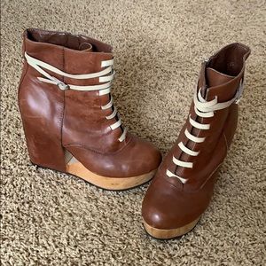 Brown leather wedge booties size 7